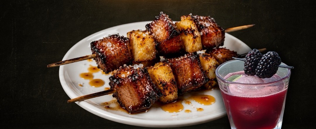 Dragon-Kissed Pork Belly & Charred Pineapple Skewers